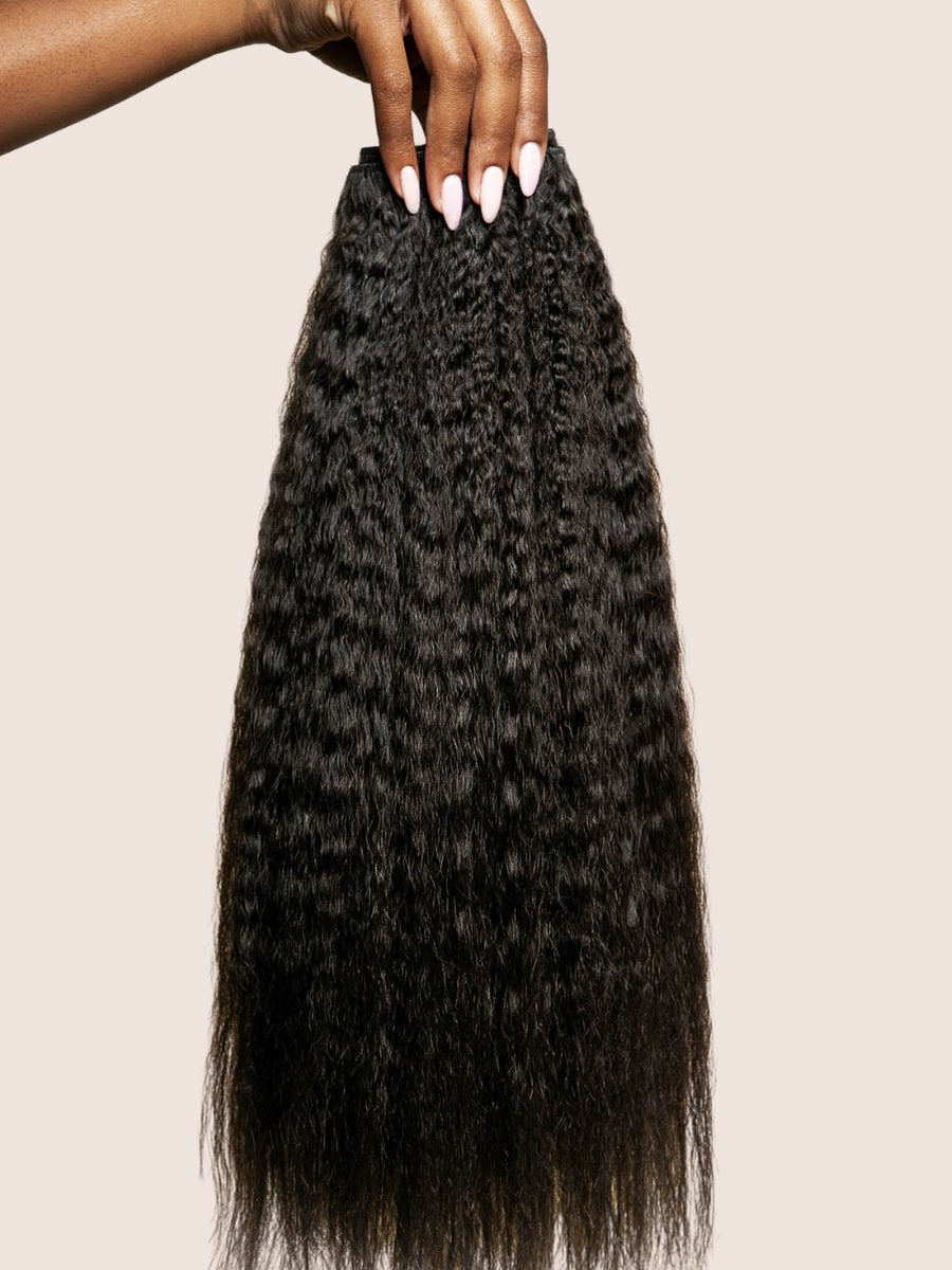 Loose Kinky Straight weft held to show texture details