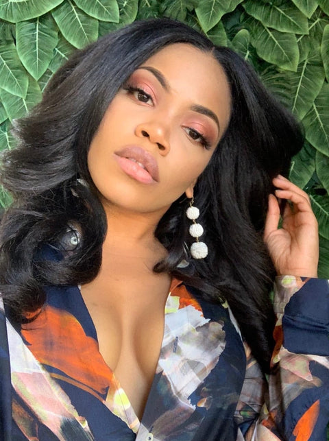 kinky straight clip in hair extensions on Black Woman; natural texture blow out hair extensions