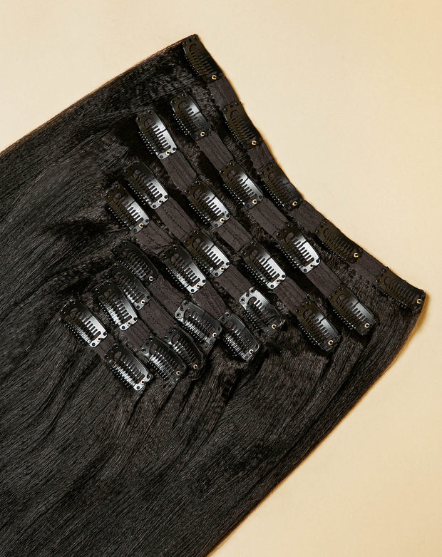 set of melanj hair clip ins hair extensions for relaxed hair and straight natural blow outs