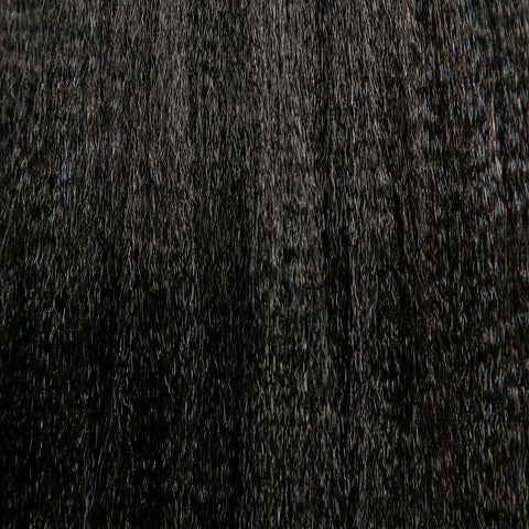 Detail view of Silk Press Straight hair texture by Melanj Hair; kinky straight Remy hair extensions