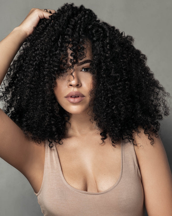 Spiral Curl Clip-ins for Type 3b/c hair – natural black, Burmese curl, spiral curl human hair extensions by Melanj Hair